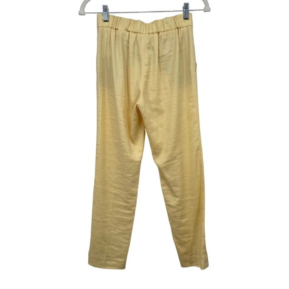 Babaton Aritzia SZ 00 Cohen Cropped Ankle Dress Pants Yellow Pull On Linen Blend - Picture 8 of 10